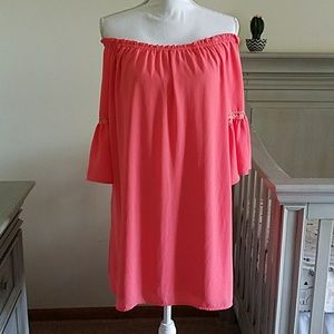 Peach color off shoulder dress
